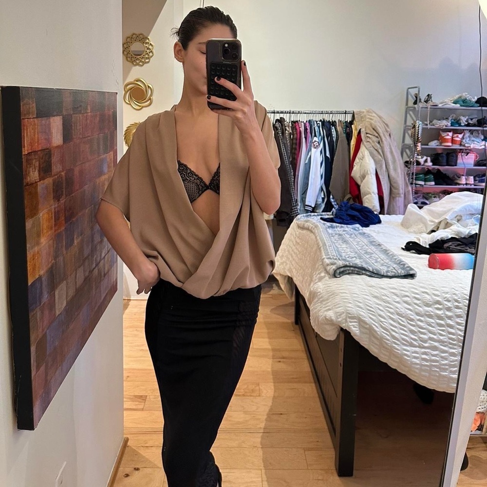 Tan Drape Blouse